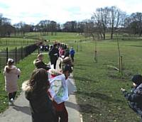 Off they Go! The Meanwood students off on the orienteering course